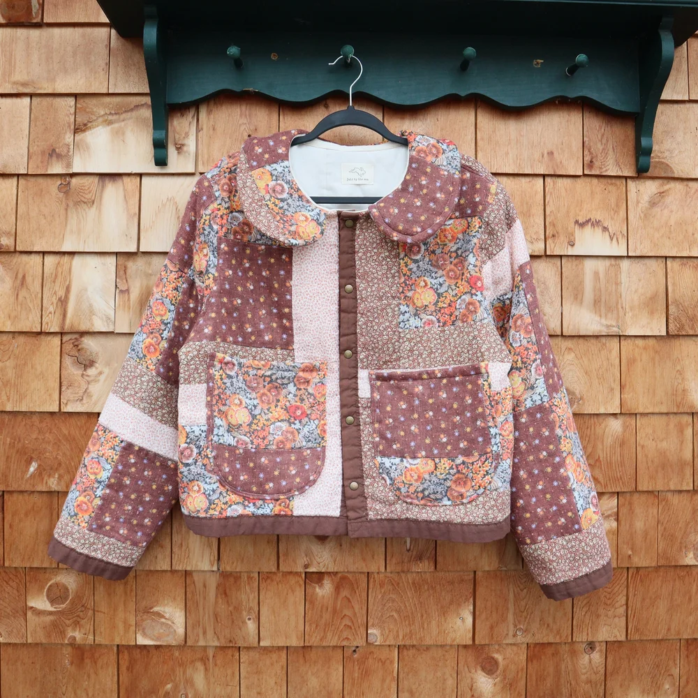 SOLD!!! Upcycled Floral Patchwork Jacket Vintage Quilt Peter Pan Collar OS - Picture 1 of 6